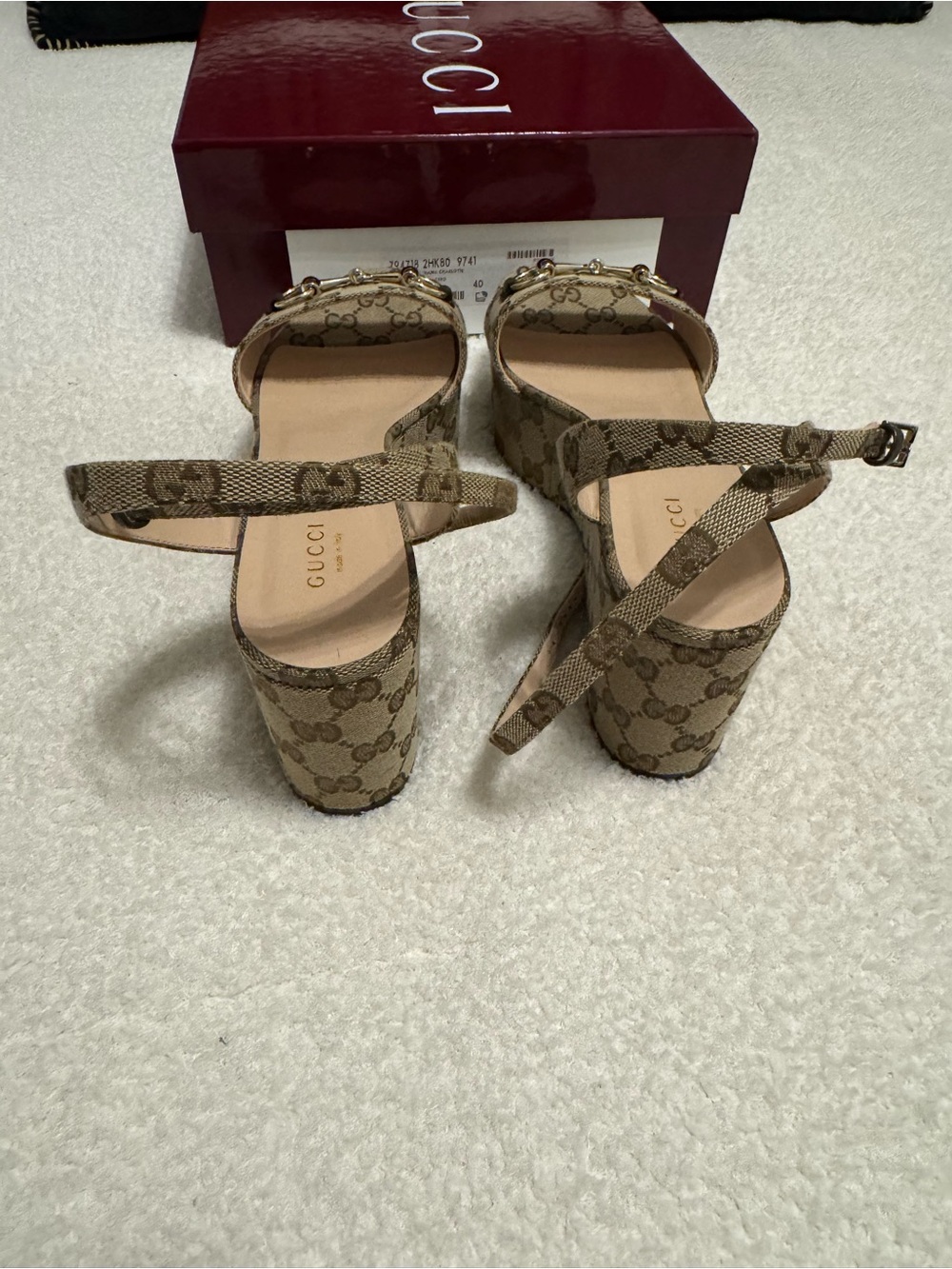 Gucci Beige GG Canvas Platform Slingback Wedges with Gold Horsebit - Picture 4 of 7